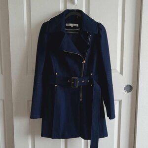Kenneth Cole Belted Wool Blend Pleated Peacoat